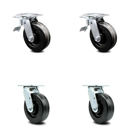 Service Caster 6 Inch Phenolic Swivel Caster Set with Roller Bearing 2 Total Lock Brake SCC SCC-TTL30S620-PHR-2-S-2